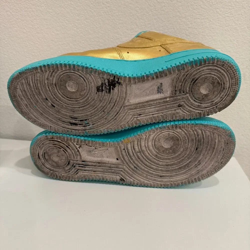 Nike Air Force 1 Low Custom Gold Teal Painted Leather Men’s 10.5